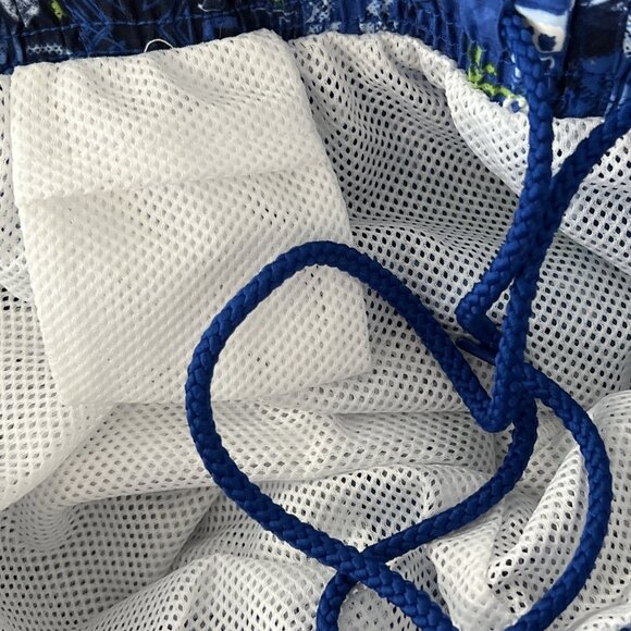 Blue Floral Size L Swim Trunks Sand N Sun 100% Polyester w/Zipped Cargo Pocket - Picture 7 of 8